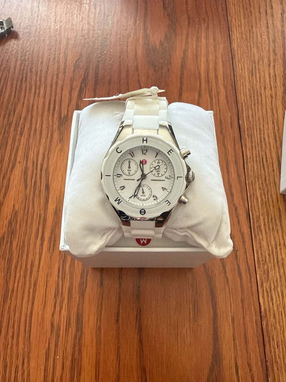 MICHELE Womens Tahitian Watch 39mm Silver, Stainless Steel, White Silicone Strap